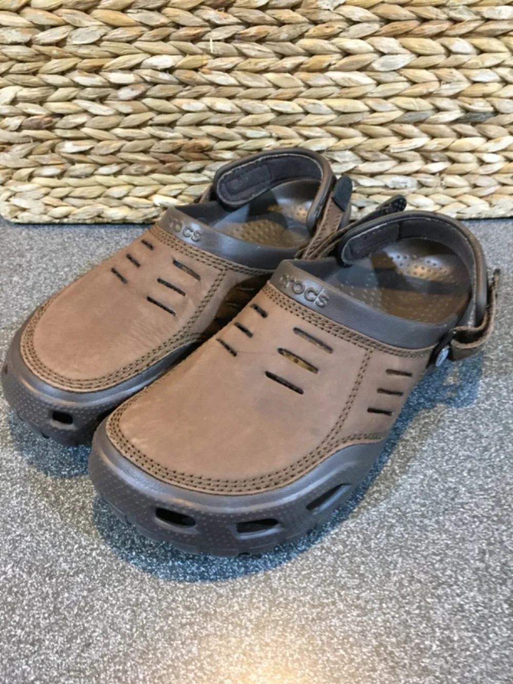 CROCS Brown Suede-Look Slip-On Clogs with Backstrap